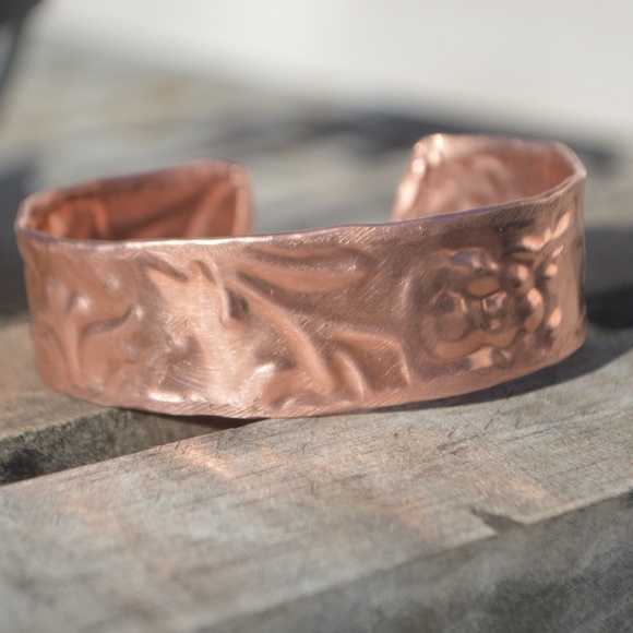Mens Copper Embossed Cuff Bracelet Floral Cowboy - Picture 2 of 7